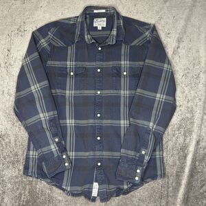 Lucky Brand Shirt Mens Size Large Plaid Blue Gray Long Sleeve Peral Snap Button